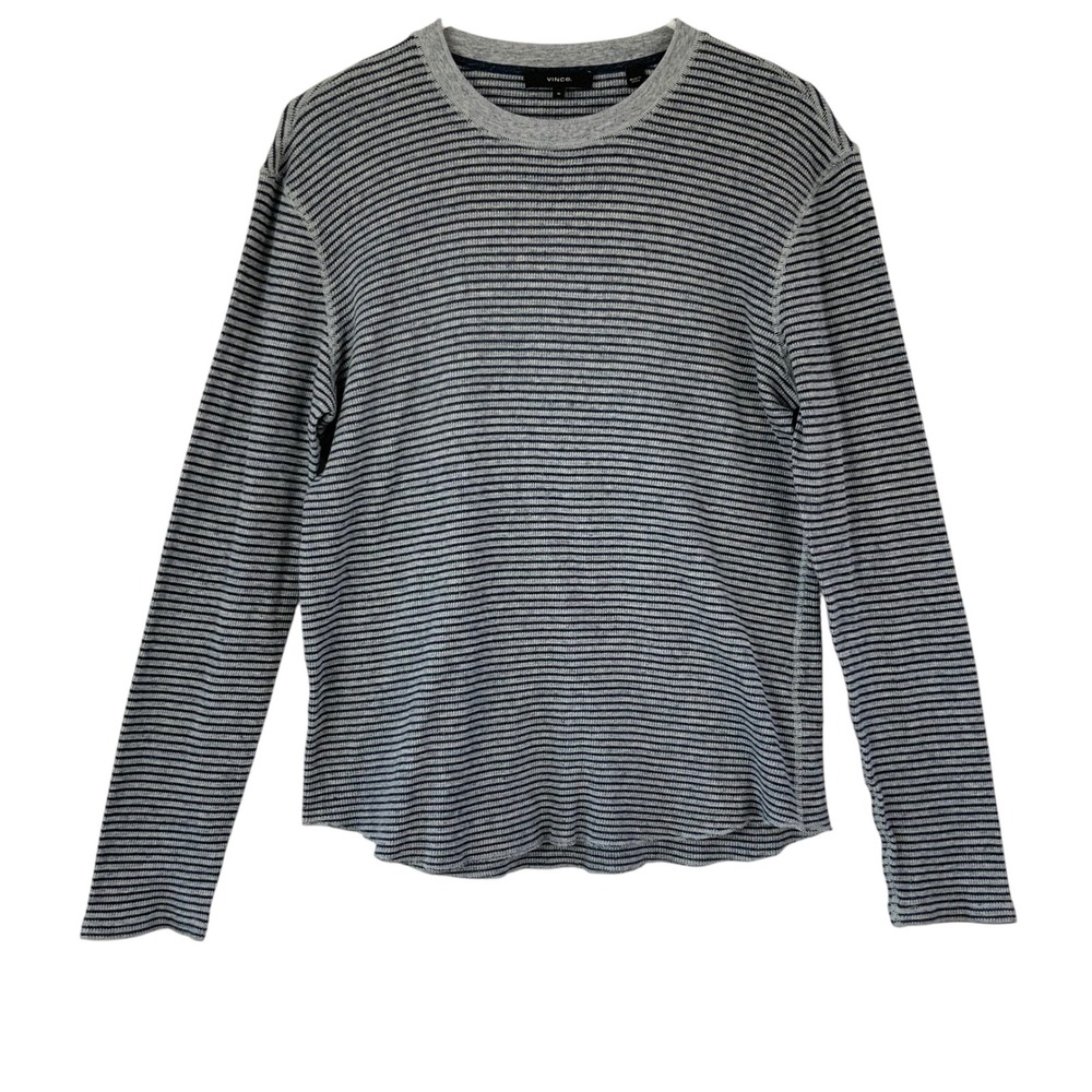 Vince Womens Gray Blue Striped Waffle Knit Thermal Long Sleeve Top Size M